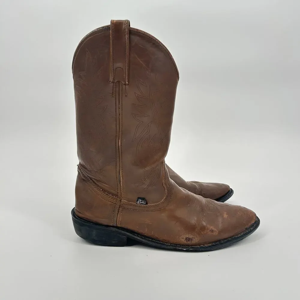 Justin Cowboy Boots Mens Size 13 EE Brown‎ Leather Mid Calf Western Made In USA